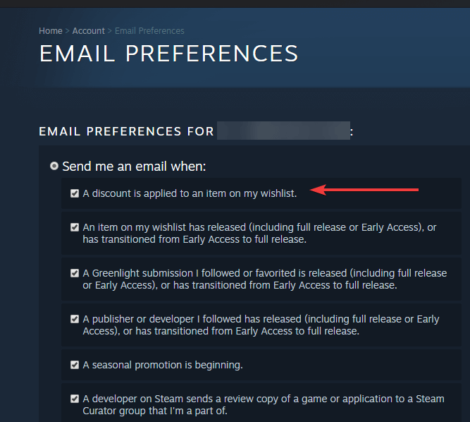 preferencje e-mail powiadomienie Steam, gdy gra trafi do sprzedaży